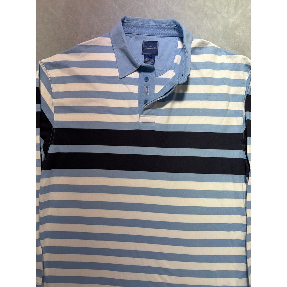 Faconnable France Mens Long Sleeve Striped Rugby Polo Shirt Blue White Cotton - Picture 7 of 11